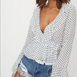 Wrap Front Polka Dot Top